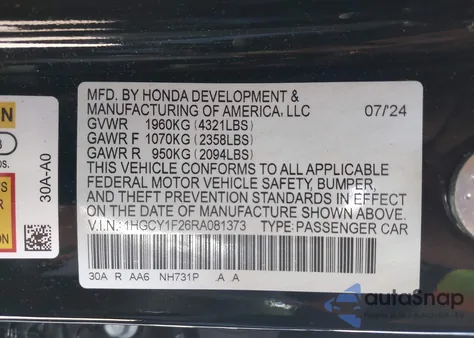 2024 Honda Accord Lx from USA, damaged, VIN 1HGCY1F26RA081373
